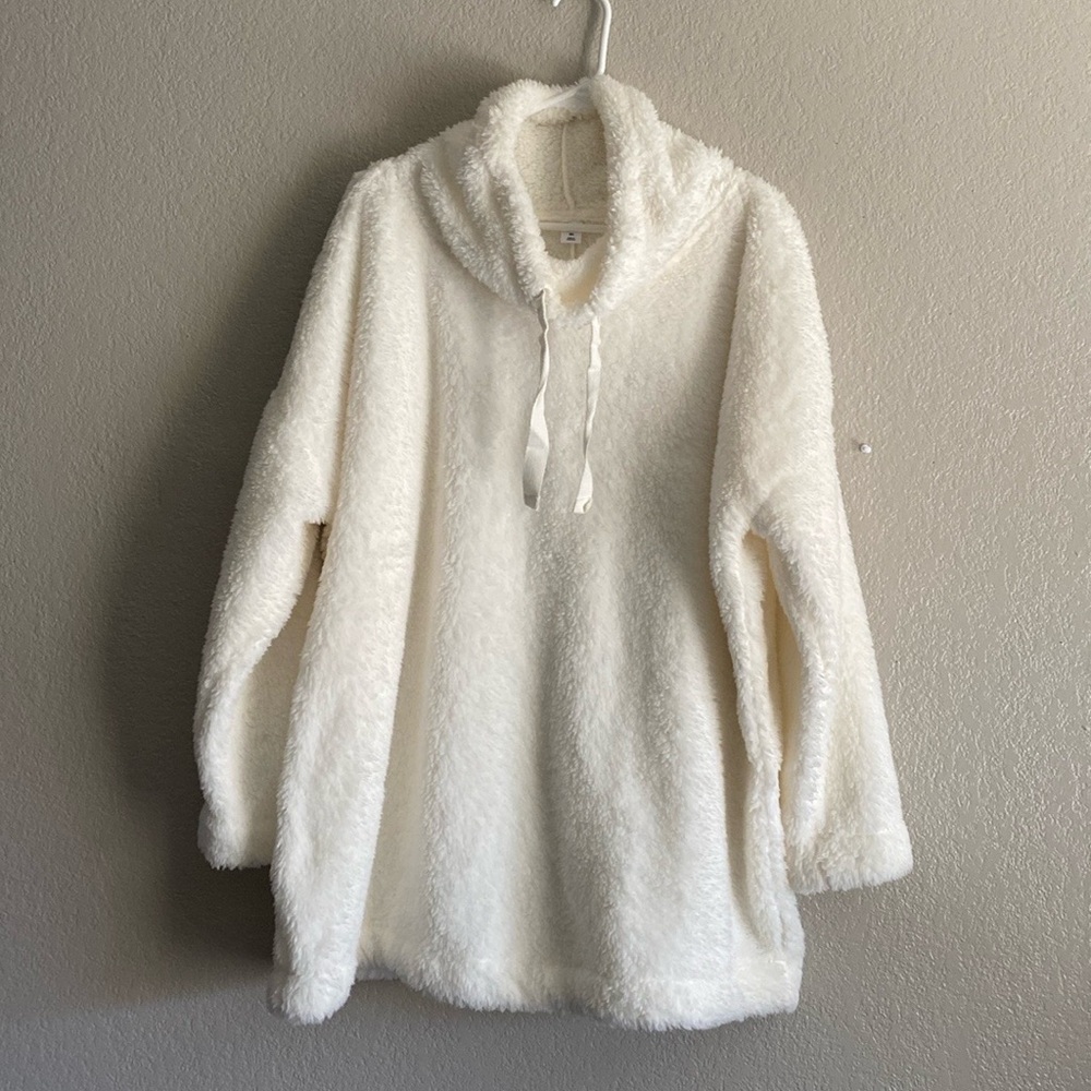 Old Navy Microfleece Funnel-Neck Pullover Sweater Color: Sea Salt View 2